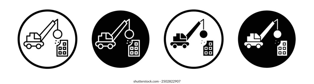 Demolition vector icon set black filled and outlined style.