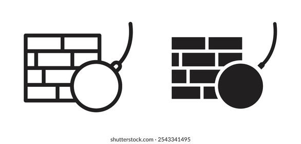 Demolition vector icon set black filled and outlined style.