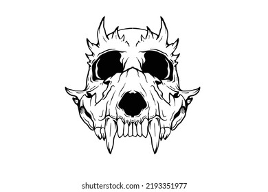 Demon animal skull with horns vector illustration