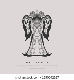 Demon artwork with abstract ornaments. Devil king cartoon illustration. Suitable for wallpaper, banner, background, card, book illustration, t-shirt design, sticker, cover, tattoo