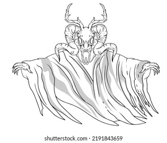 Demon Baphomet Satanic Symbol Vector Illustration. King Satan On Gothic Engraving Ornament Style