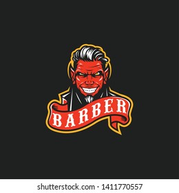 Demon Barber Vector Logo Illustration