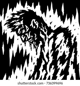 The demon is bleeding when its head is down. Vector illustration. Genre of horror. Scary character for Halloween.