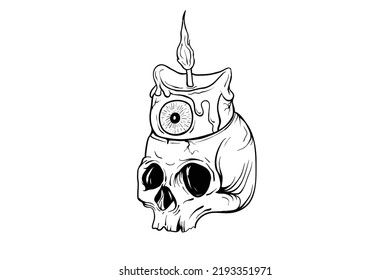 Demon candle skull with horns vector illustration