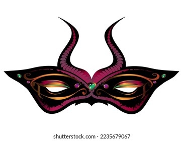 Demon carnival fantasy mask with horns isolated on white background. Vector graphics.