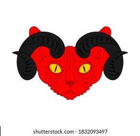 Demon cat. Red cat with devil horns. pet animal satan