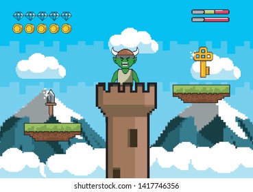 demon character in the tower with key and knife