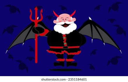 Demon Claus with Bat Wings and Devil's trident for costume inspiration at halloween