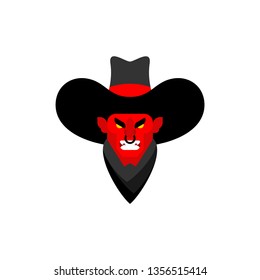 Demon Cowboy face. Wild West devil gunfighter. Angry Western daemon