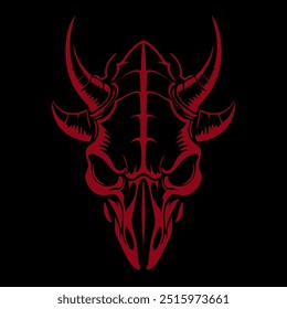 demon creature skull head, red outline sign design