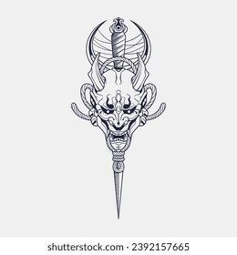 demon dagger crescent moon tattoo design, demon logo template