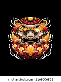 Demon Daruma Doll T-Shirt Illustration Design Japanese Style. Demon Daruma Doll  Japanese Illustration Vector Isolated. Suitable for T-Shirt Design, Poster, Logo, and Wallpaper.