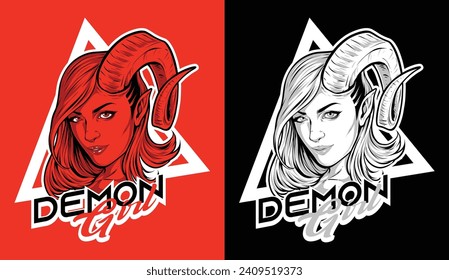 demon devil girl beautiful vector illustration print