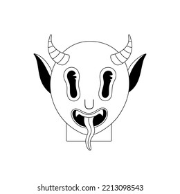 Demon or devil. Halloween spooky cartoon character isolated on white background. Black outline. Sticker, print on clothes, notebooks and phone cases. Vector illustration