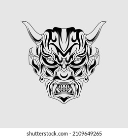 Demon Devil Mascot Head Satanic tattoos Illustration black white sketch