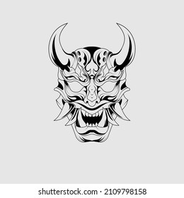 Demon Devil Mascot Head Satanic tattoos Illustration black white sketch