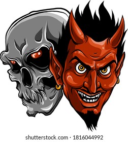 Demon Devil and skull Head Vector Illustration