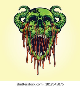 Demon Devil Zombie Skull Blood Illustrations for clothing merchandise apparel and sticker