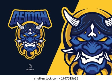 demon evil japanese mask mascot logo illustration