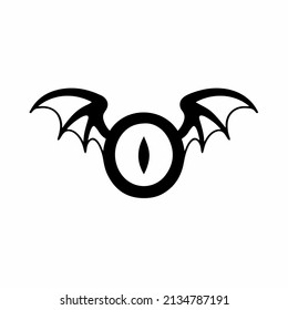 Demon Eye Ball and Wings Icon Logo Design  Black   White Stencil Tattoo  Flat Vector Illustration White Background 