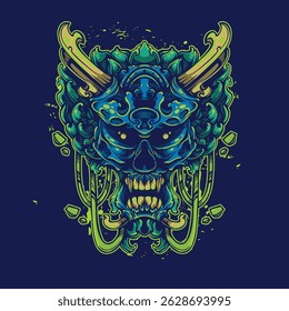 rosto de demônio com ornamento floral ilustração de arte