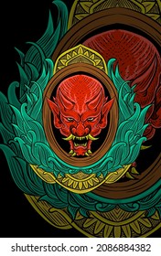 Demon with floral vector illustration