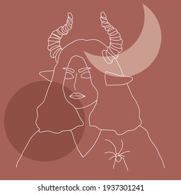 Demon girl with horns. Vector illustration in gentle colors. 