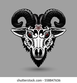 Demon goat head design on gray background