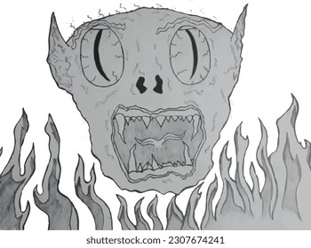 Demon Goblin Fire Vector Drawing