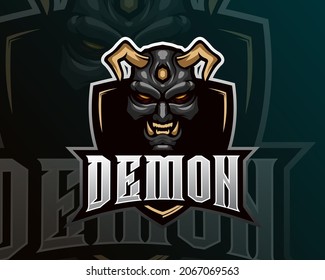 Demon with gold horn esports logo design. illustration of samurai mask mascot design. emblem design, suitable for team your team tournament.