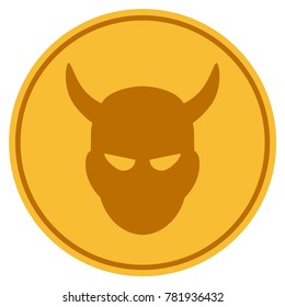 Demon golden coin icon. Vector style is a gold yellow flat coin symbol.