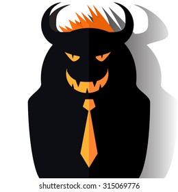 Demon with a grin isolated on white background flat design