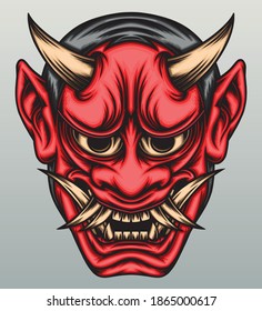 Demon Hannya Mask. Premium Vector