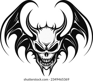 A demon head with dragon wings in a vintage style mascot of illustration