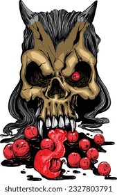 Demon head eating eye balls tattoo design vectors art colorful