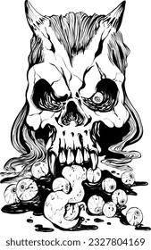 Demon head eating eye balls tattoo design vectors art black and white
