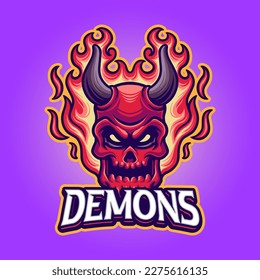 Demon head with flame mascot logo template