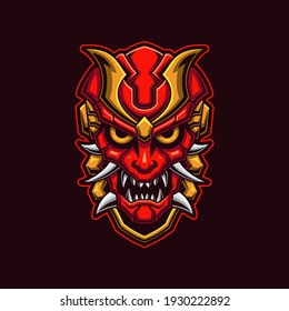 Demon Head With Mask Logo Gaming. Devil Face Esport Twitch Avatar. Character Mascot Design