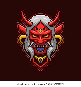 Demon Head With Mask Logo Gaming. Devil Face Esport Twitch Avatar. Angel Of Dead Character. Shinigami Mascot Design