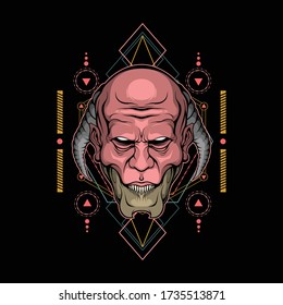 cabeza de demonio con geometría sagrada