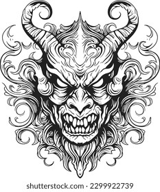 Demon head skull tattoo black and white