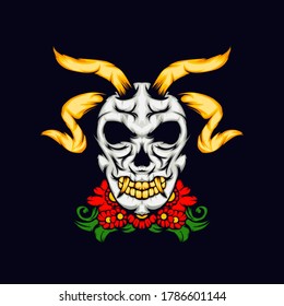 Demon Head Skull vector for design elements for logo, poster, illustration or t-shirt design.