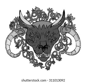 Demon head in tribal tattoo style. isolated illustration. great for design t-shirts, merchandise Youth