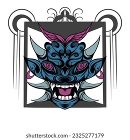 Demon head vector, demon mask deisgn, texture, blue