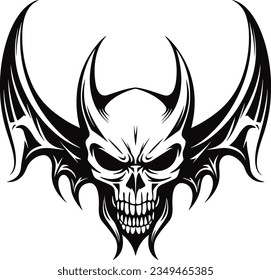 A demon head with wings in a vintage style mascot of illustration