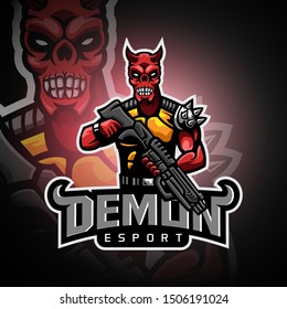 Demon holding the weapon logo gaming esport