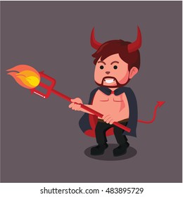 demon holding weapon on fire