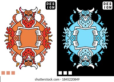 Demon with horn holding blank paper in hype style. illustration for t shirt, poster, logo, sticker, or apparel merchandise.
