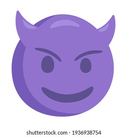 Demon with Horns Emoji Icon Illustration. Angry Purple Vector Symbol Emoticon Design.