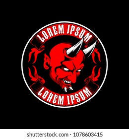 demon with horns head vector logo template